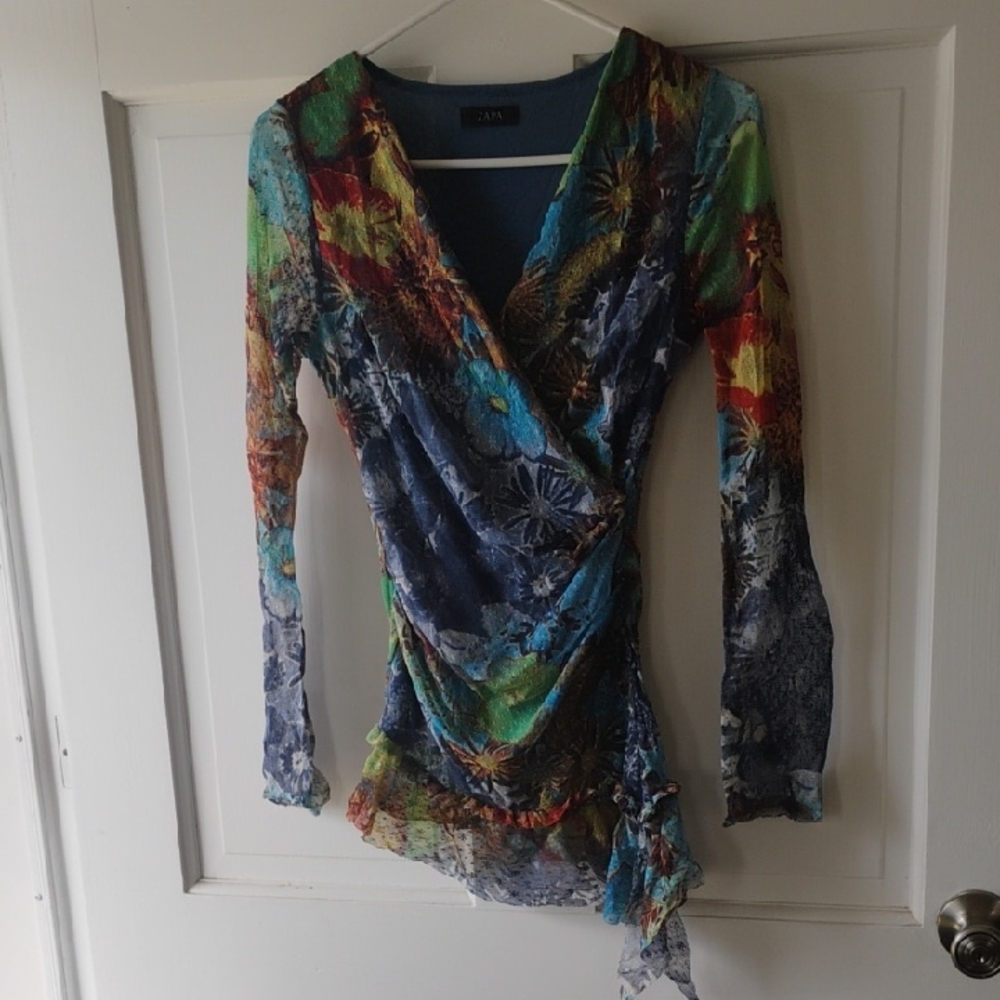 Zapa Multicolor Floral Wrap Style Top